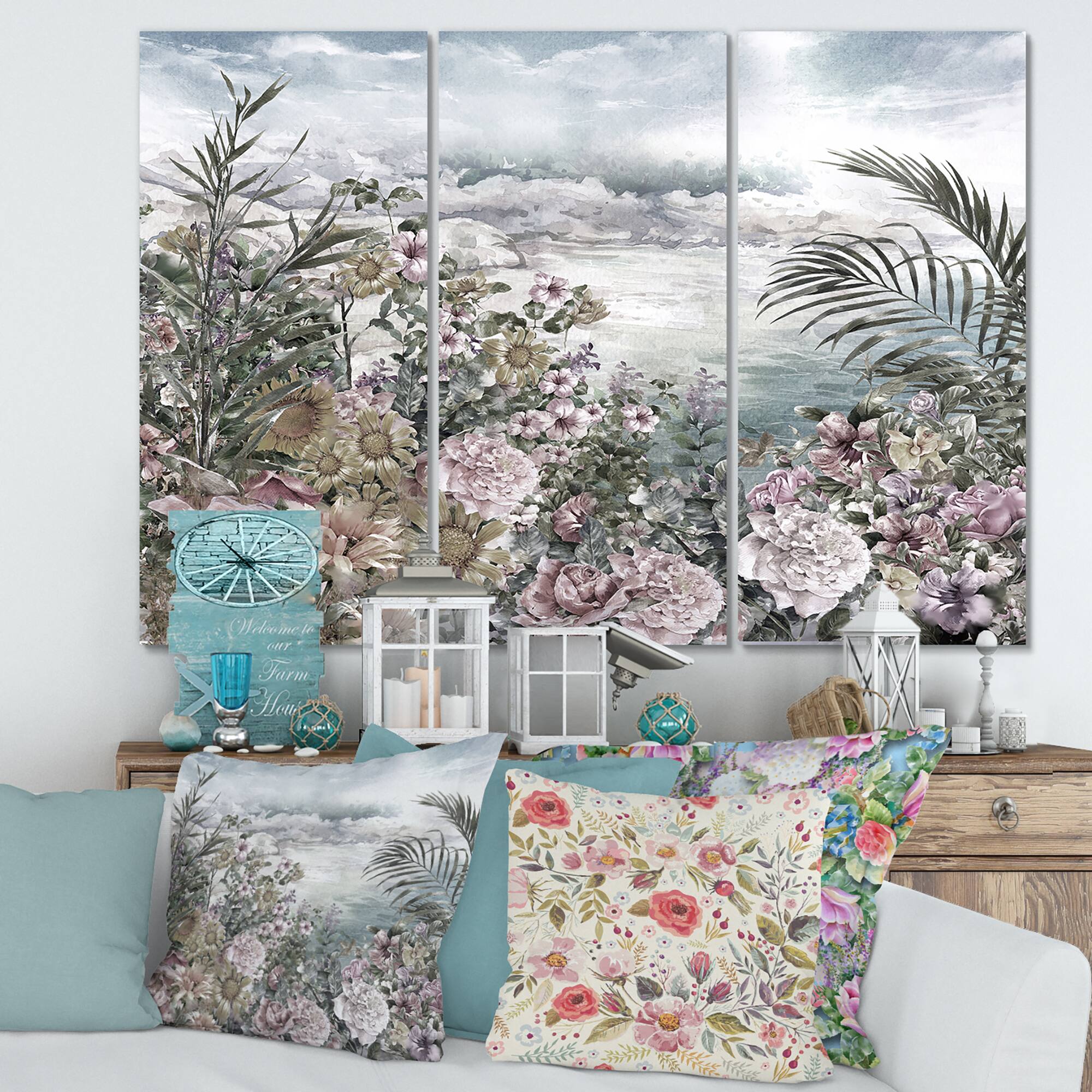 Designart - Retro Flowers By The Sea Side